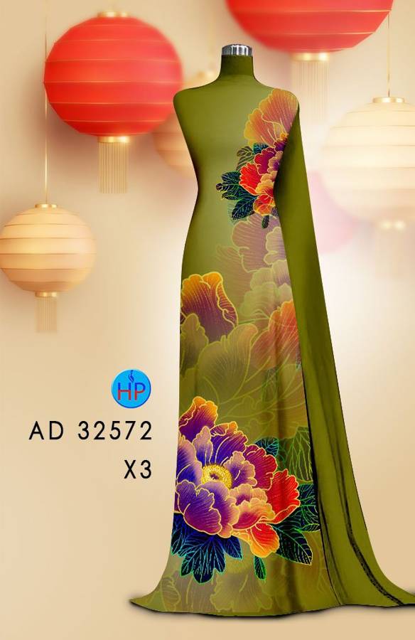 Vải Áo Dài Hoa In 3D AD 32572 3